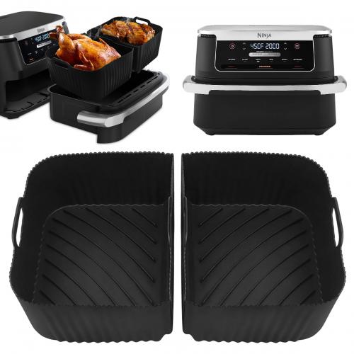 >2pcs Reusable Thickened and Raised Air Fryer Silicone Liner for Ninja Foodi DZ071 7-QT Megazone DualZone FlexBasket Air Fryer, Easy to Wash