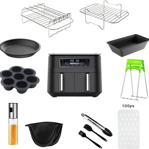 >Air Fryer Accessories, 12 Pcs Dual Air Fryer Accessories for Ninja Air Fryer AF500UK & AF400UK & AF451UK & Tower T17088 & AF300UK, Air Fryer Racks & Oil Spray Bottle & Tools