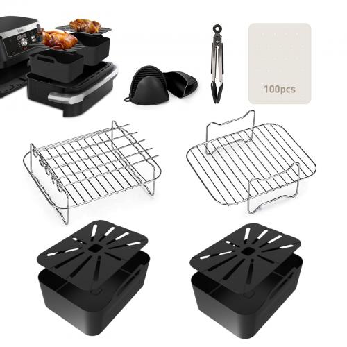 >Air Fryer Accessories, 8 Pcs Dual Air Fryer Accessories for Ninja Foodi FlexDrawer Air Fryer AF500UK 7-in-1 2023 Released 10.4L, Ninja AF500UK Liners & Racks & Tools